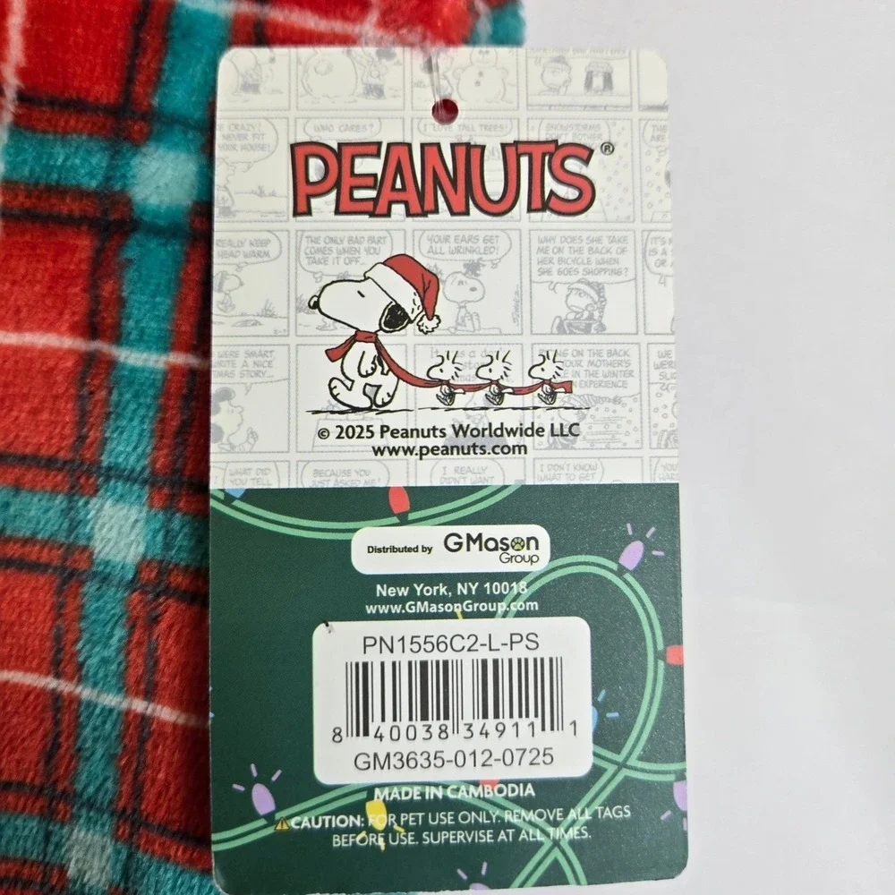 Peanuts Plaid Christmas Pet Dog Pajamas Large Length 17.5-18.5
